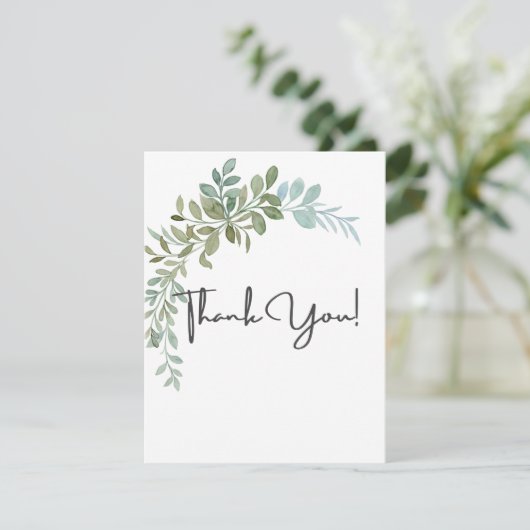 Soft Green Eucalyptus Watercolor Rustic Wedding サンキューカード (スタンド正面)