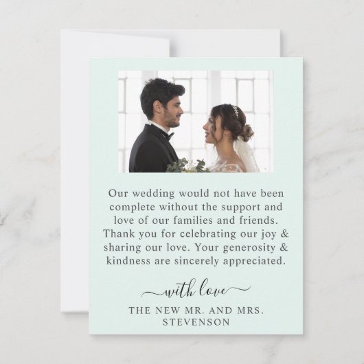 Soft Green Eucalyptus Watercolor Rustic Wedding サンキューカード (裏面)