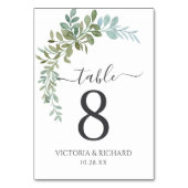 Soft Green Eucalyptus Watercolor Rustic Wedding テーブルナンバー (裏面)