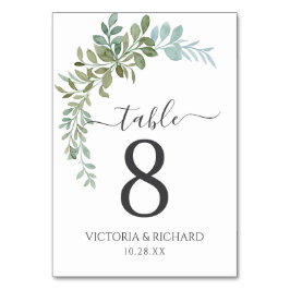 Soft Green Eucalyptus Watercolor Rustic Wedding テーブルナンバー