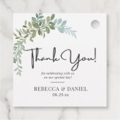 Soft Green Eucalyptus Watercolor Rustic Wedding フェイバータグ (裏面)