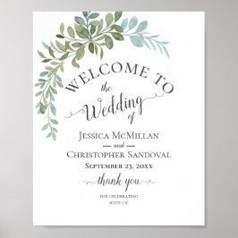 Soft Green Eucalyptus Watercolor Rustic Wedding ポスター
