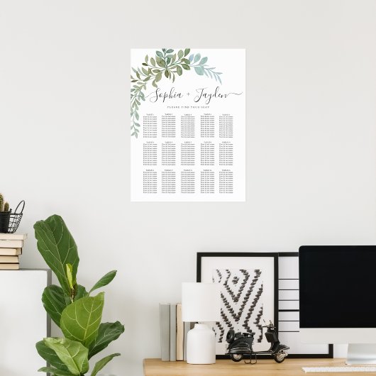 Soft Green Eucalyptus Watercolor Rustic Wedding ポスター (ホームオフィス)