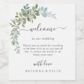 Soft Green Eucalyptus Watercolor Rustic Wedding ワインラベル (シングルラベル)