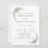 Soft Green Eucalyptus Watercolor Rustic Wedding 招待状 (正面)