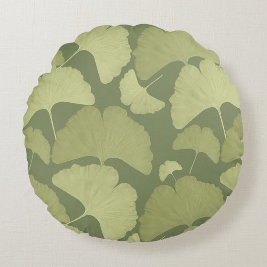 Soft Green Ginkgo Botanical Dream 1 ラウンドクッション (正面)