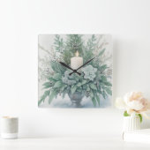 Soft Green Tones Christmas Candle スクエア壁時計 (ホーム)