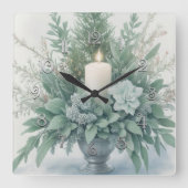 Soft Green Tones Christmas Candle スクエア壁時計 (正面)