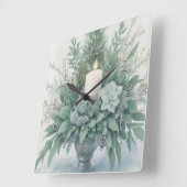 Soft Green Tones Christmas Candle スクエア壁時計 (傾斜)