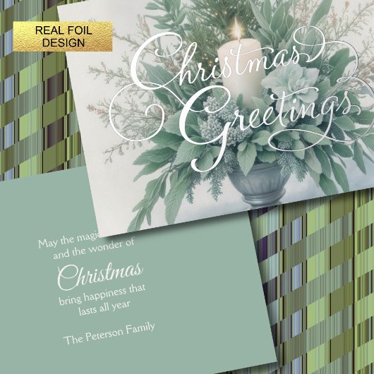 Soft Green Tones Christmas Candle 箔シーズンカード
