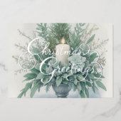 Soft Green Tones Christmas Candle 箔シーズンカード (正面)