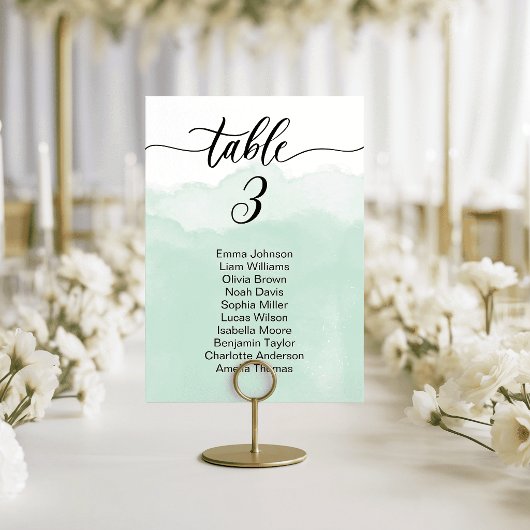 Soft Green Watercolor Wedding Table Cards Seating テーブルナンバー