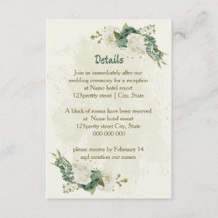 soft green white floral wedding details エンクロージャーカード
