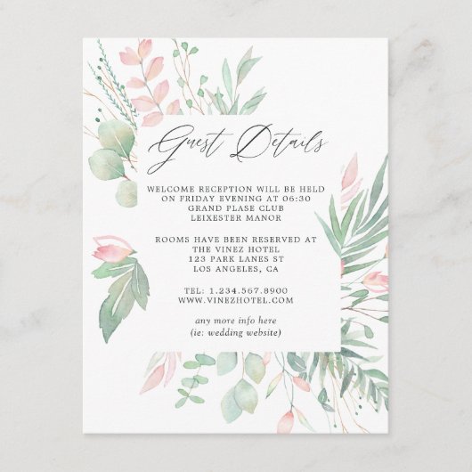 Soft Greenery Wedding Guest Information in Pastel  エンクロージャーカード (正面)