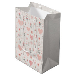 Soft Hearts Floral Gift Bag ミディアムペーパーバッグ