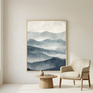 Soft Indigo Abstract Terrain Wall Art ポスター