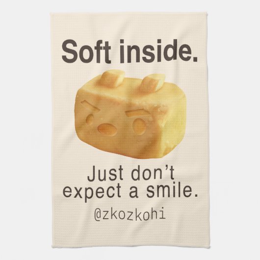 Soft Inside: Iron T Pineapple Cake Funny Quote Art キッチンタオル (縦)
