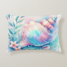 Soft Iridescent Pastel Hues Conch Seashell アクセントクッション