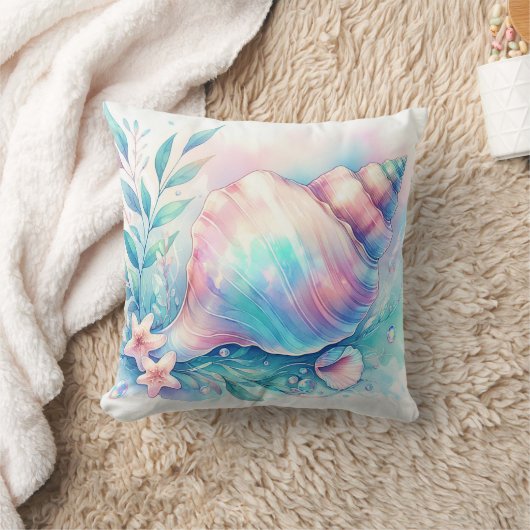 Soft Iridescent Pastel Hues Conch Seashell クッション (ブランケット)