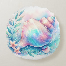 Soft Iridescent Pastel Hues Conch Seashell ラウンドクッション