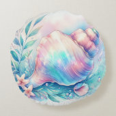 Soft Iridescent Pastel Hues Conch Seashell ラウンドクッション (裏面)