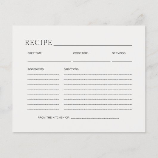 Soft Ivory Minimalist Bridal Shower Recipe Card (正面)