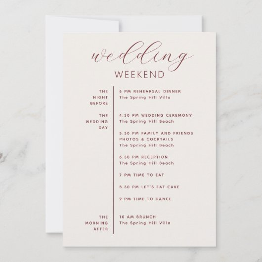 Soft Ivory Script Wedding Timeline + Welcome 招待状 (裏面)