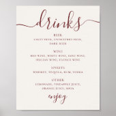 Soft Ivory Wedding Drinks Menu | Script Bar Sign ポスター (正面)