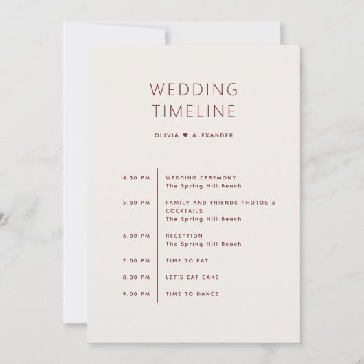 Soft Ivory Wedding Timeline | Elegant Itinerary 招待状 (裏面)