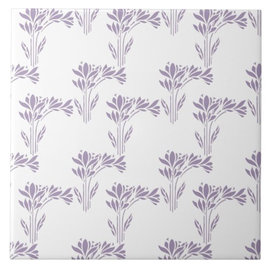 Soft Lavender Botanical Pattern Tile タイル (正面)
