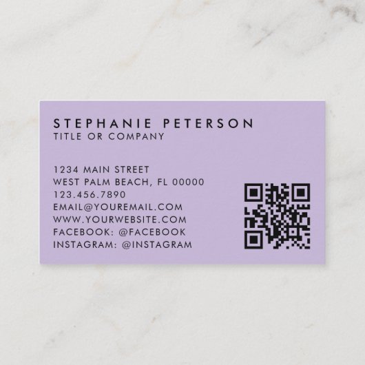 Soft Lavender Elegant Custom Company Logo QR Code 名刺 (裏面)