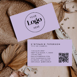 Soft Lavender Elegant Custom Company Logo QR Code 名刺