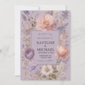 Soft Lavender Floral Romantic Peony and Wildflower 招待状 (正面)