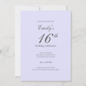 Soft Lavender Minimalist 16th Birthday Invitation 招待状 (正面)