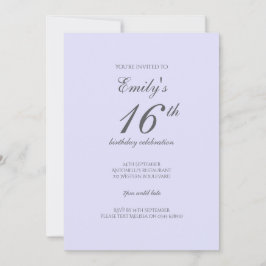 Soft Lavender Minimalist 16th Birthday Invitation 招待状