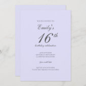 Soft Lavender Minimalist 16th Birthday Invitation 招待状 (正面/裏面)