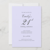 Soft Lavender Minimalist 21st Birthday Invitation 招待状 (正面)