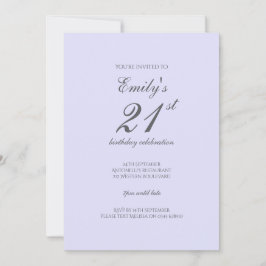 Soft Lavender Minimalist 21st Birthday Invitation 招待状