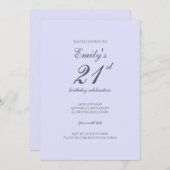 Soft Lavender Minimalist 21st Birthday Invitation 招待状 (正面/裏面)