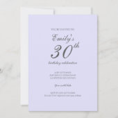 Soft Lavender Minimalist 30th Birthday Invitation 招待状 (正面)
