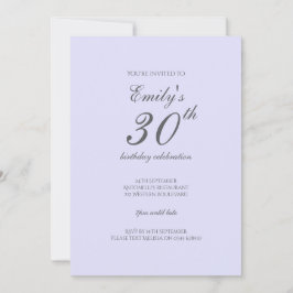 Soft Lavender Minimalist 30th Birthday Invitation 招待状