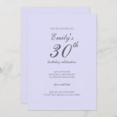 Soft Lavender Minimalist 30th Birthday Invitation 招待状 (正面/裏面)