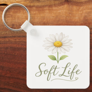 Soft Life Aesthetic Daisy Watercolor Floral Keycha キーホルダー