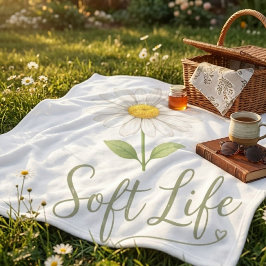 Soft Life Aesthetic Daisy Watercolor Floral Picnic フリースブランケット