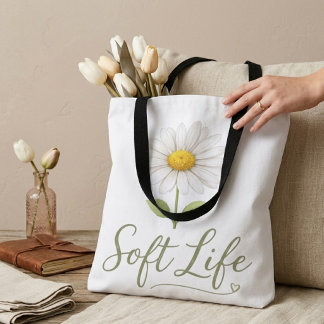 Soft Life Aesthetic Daisy Watercolor Floral Tote B トートバッグ