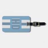 Soft Light Blue striped Shadow monogrammed modern ラゲッジタグ (正面横)