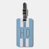 Soft Light Blue striped Shadow monogrammed modern ラゲッジタグ (正面縦)