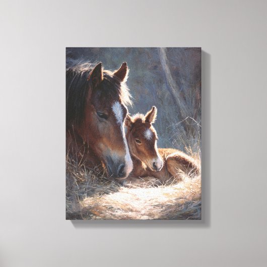 Soft Light Mare and Foal Painting キャンバスプリント (正面)