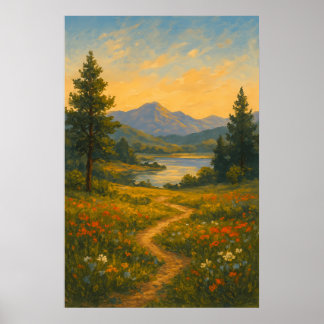 Soft Light over Dreamy Plains | Landscape Painting ポスター