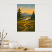 Soft Light over Dreamy Plains | Landscape Painting ポスター (キッチン)